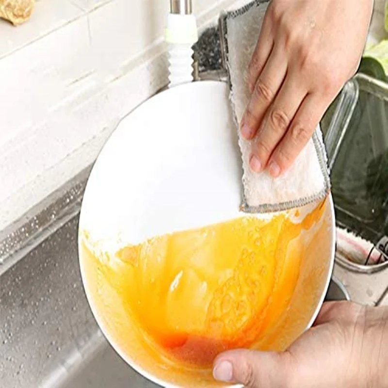 6pcs Bamboo fiber sponge kitchen cloth cleaning brush absorbent oil-free scouring pad reusable dishwashing | Дом и сад