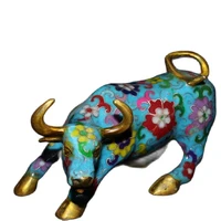 chinese old tibetan craft copper tire filigree cloisonne cow statue