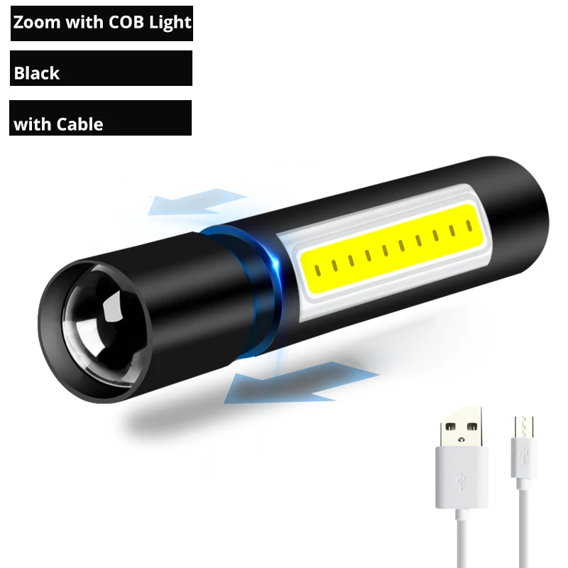 Zoom with COB Torch 600 мАч USB Перезаряжаемый Мини светодиодный фонарик водонепроницаемый фонарь-фонарик 3 режима стильный портативный костюм для ночного освещения, кемпинга - Испускаемый цвет: Zoom with COB Torch