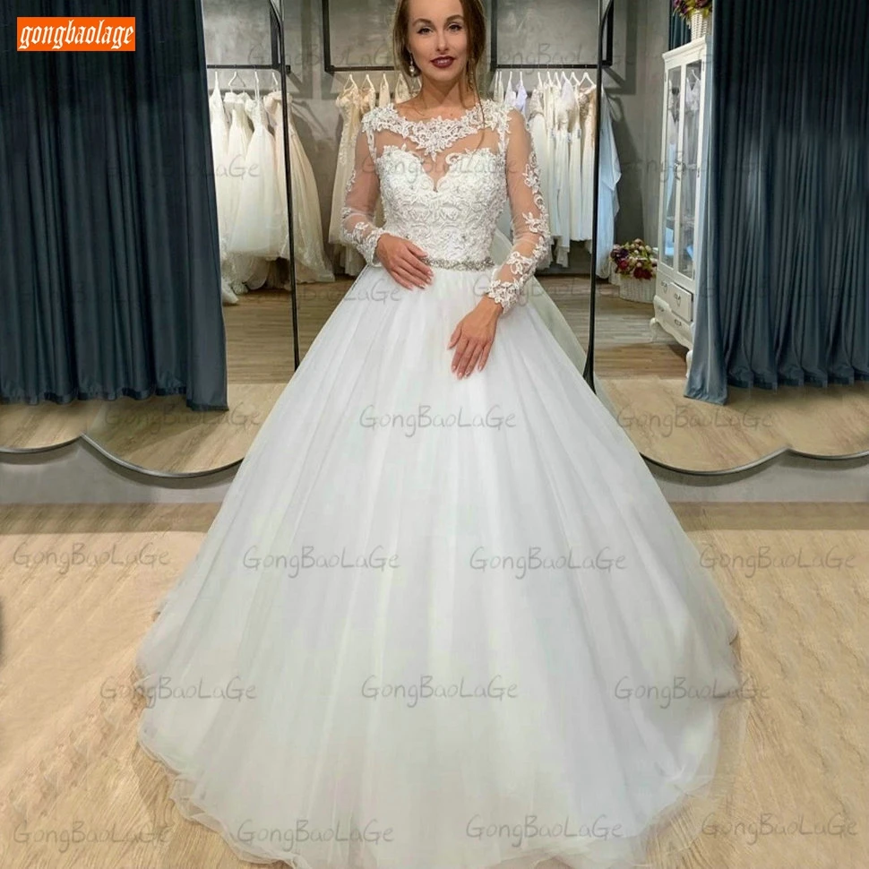 

Женское свадебное платье в стиле бохо, длинное фатиновое платье с круглым вырезом, со шнуровкой и кристаллами, бальное платье для невесты, ...