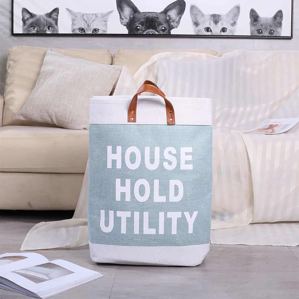 

EVA Cotton Linen Double Layers Laundry Basket Collapsible Dirty Clothes Toys Sundries Storage Organizer Bin Bucket With Handles