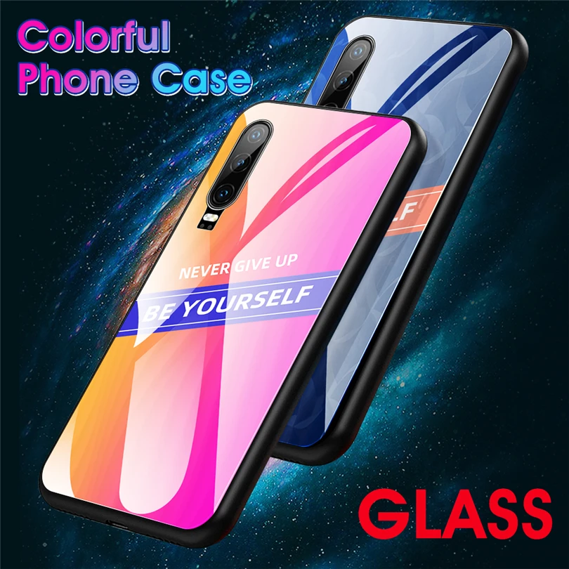Tide Brand Glass Phone Case For Huawei P20 P30 Pro Lite Cool Gradient Tempered Cover P Smart Z 2019 |