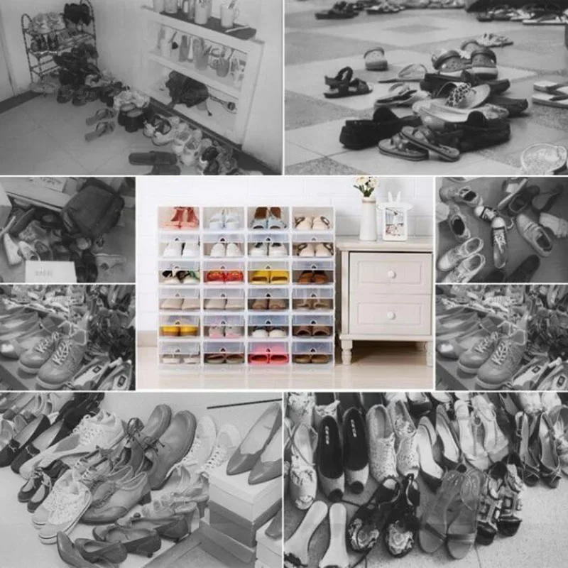 Прозрачный ящик для хранения обуви утолщенный откидной органайзер шкафа