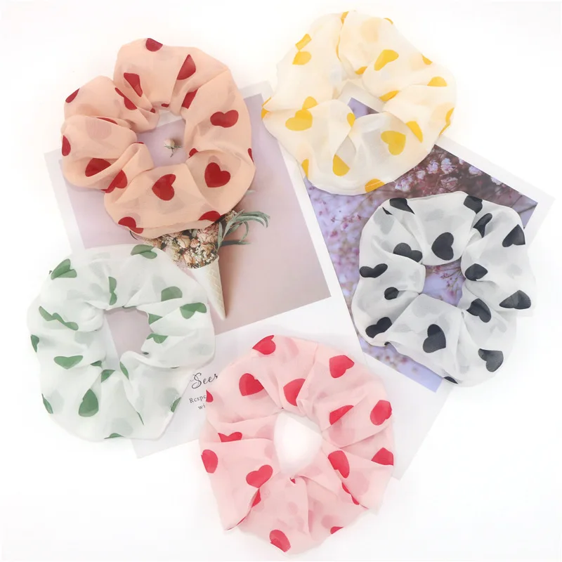 

Fashion Colorful Heart Print Headbands for Girls Women Hair Scrunchies Cute Hair Bands Girls Hair Accessories Ponytail Holder