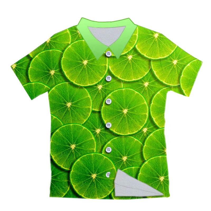 

UJWI Summer Lemon Fresh Fruit Design Lime Picture Green Dropship Wholesale Store Mens Tees Plus Size 3D Printed Button Shirt Men