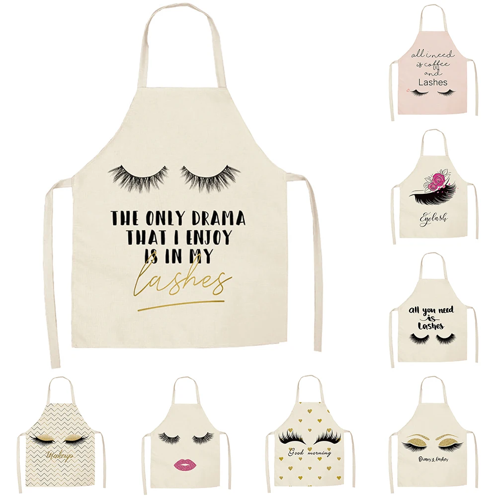 Фартук с ресницами для девочек кухонная одежда готовки льняной тканевый