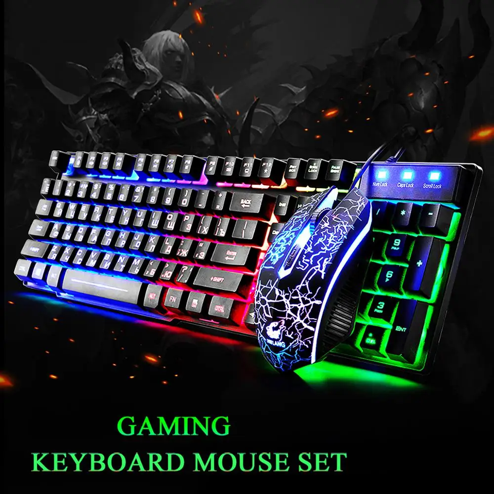 Подсветка игровая клавиатура мышь комбо набор с ковриком для мыши