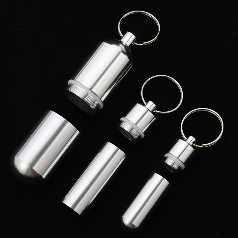 

New Pratical Waterproof Aluminum Alloy Pill Box Portable Medicine Case Capsule Container Bottle Holder Outdoor Pill Case Keychai