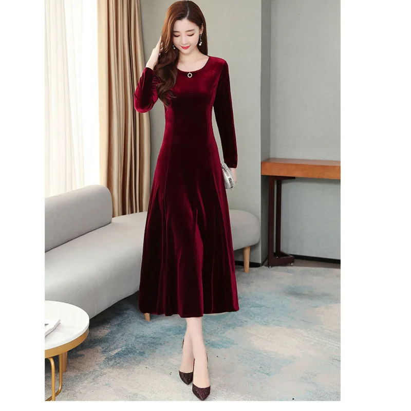 Приталенное бархатное платье с длинным рукавом весенние черные вечерние платья