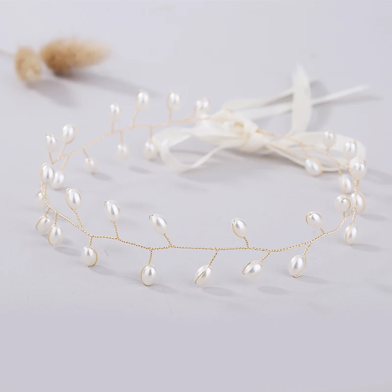 

Women Flower Crown Floral Headband Ribbon Pearl Wreath Lady Girls Garlands Hairband Festival Headdress Party Wedding Accessories