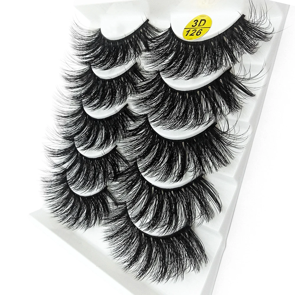 

5 Pairs 3D Faux Mink Hair False Eyelashes Wispy Fluffy Thick Long Lashes Natural Crisscross Handmade Eye Makeup Extension Tools