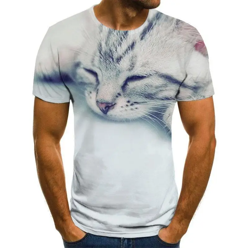 

Summer casual men's blouse 3d printing beautiful cat and bird Harajuku fashion short sleeve unisex short sleeve T-shirt style