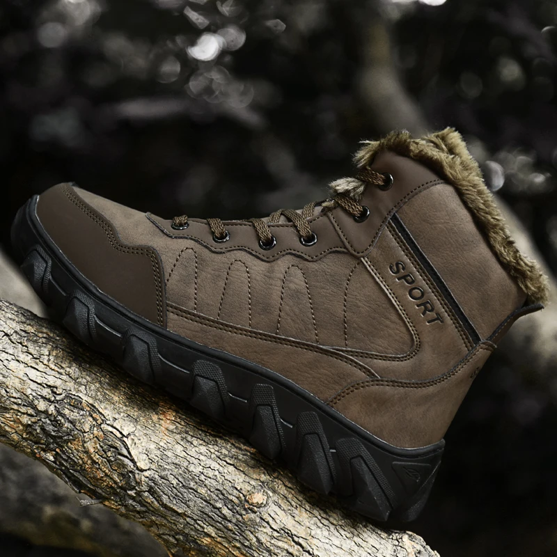 Высокие мужские ботинки 2019 зимние теплые из натуральной кожи с мехом на шнуровке