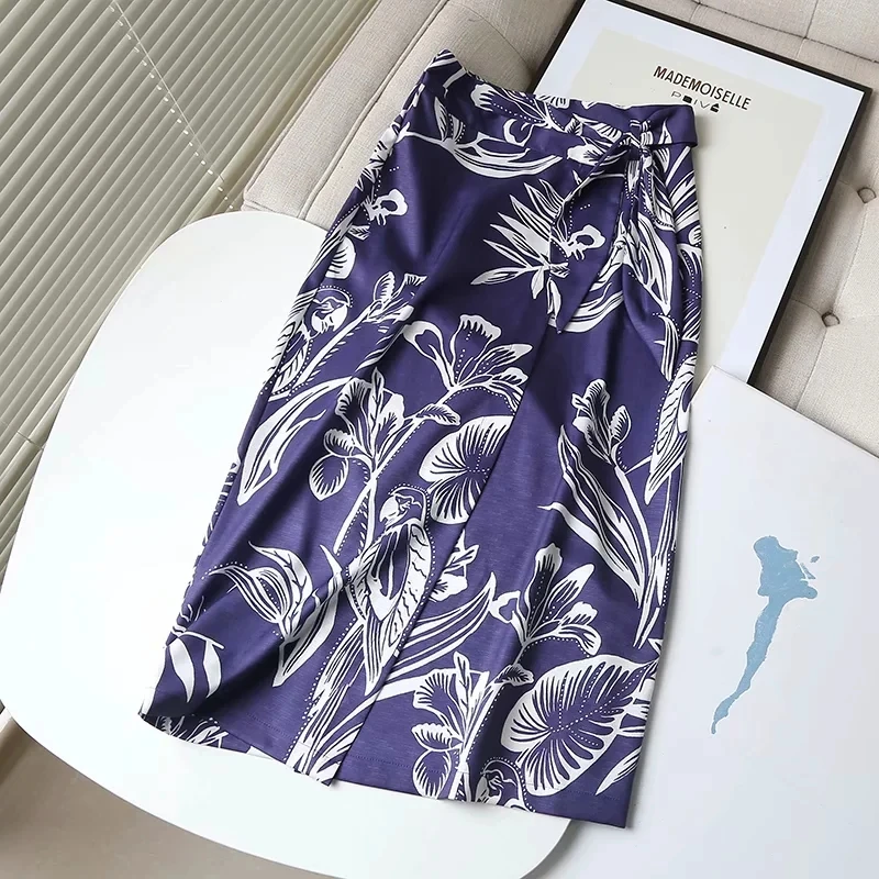 Dave&Di Midi England Style Fashion Elegant Tropical Paisley Printing Faldas Mujer Moda 2022 Casual  Skirt Women