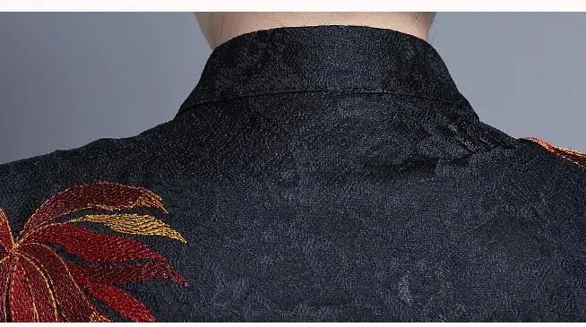 

2019 Spring Fall Vintage Womens Mandarin Collar Embroidery Lace Black Long Trench Coat , Woman Clothes , 4xl 5xl Coats for Women