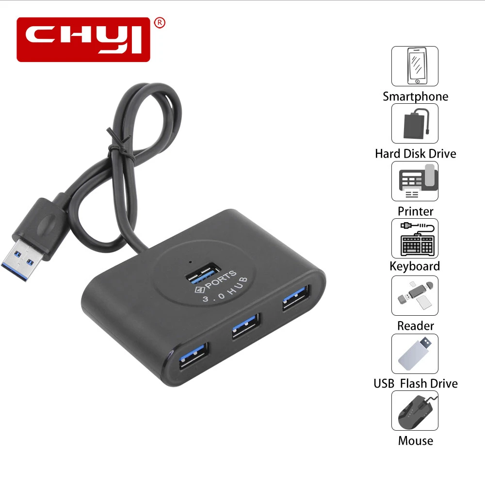 

Портативный Разветвитель Usb 3,0, 4 порта, со светодиодным индикатором