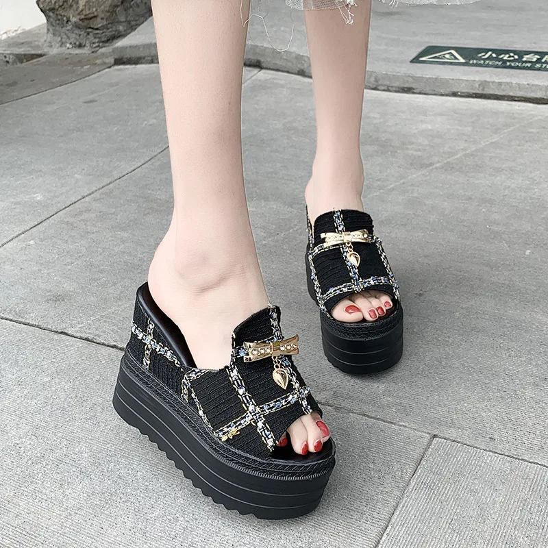 

Akexiya 2021 New Female Slates Wedge Super High Heels Flip Flops On The Platform Beach Slides Summer Sandals Zapatos De Mujer