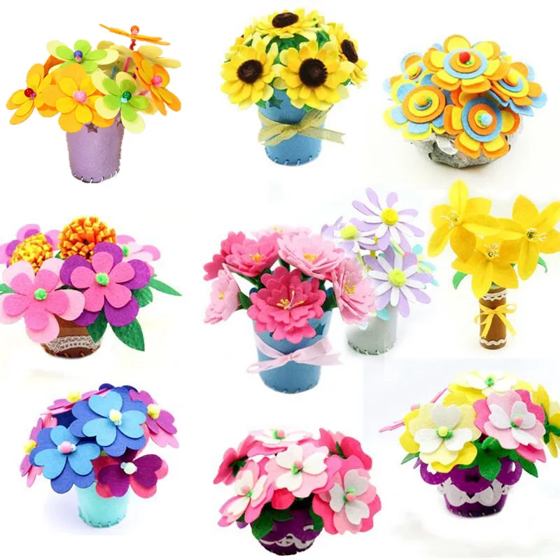 

Fake Bouquet Potted Decoration Home Handmade Sewing Cute Felt Flower Free Cutting DIY Material Craft Kit Supplies For Kids&Girls
