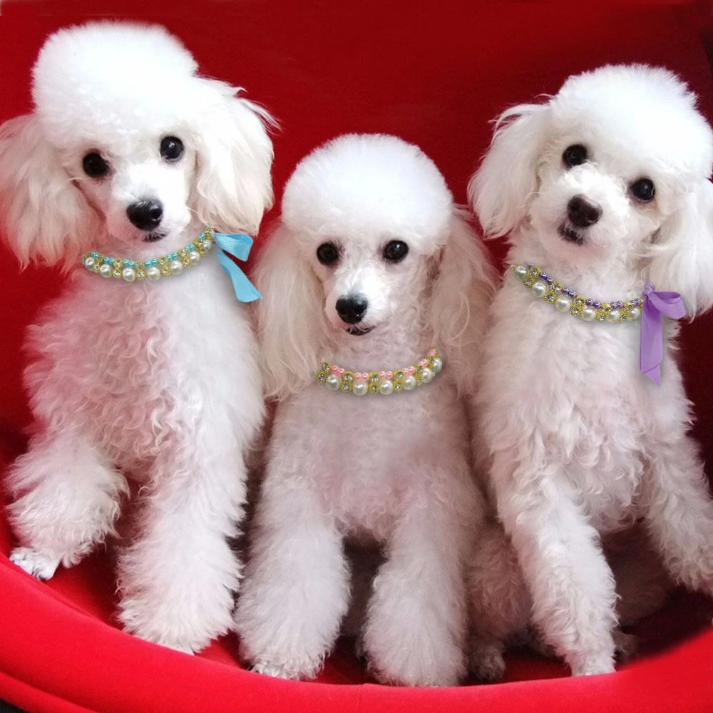 Модный ошейник для питомцев щенков кошек жемчужное ожерелье блестящие стразы