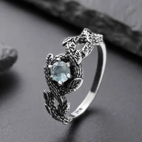 charm female round crystal stone ring punk gothic style black gold rings for women luxury wedding engagement ring jewelry