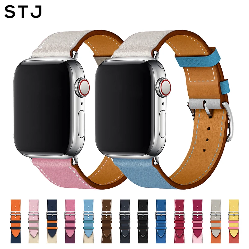 STJ один тур ремешок для наручных часов Apple Watch Series 4/3/2/1 38 мм 42 мм/40 44 iwatch кожаный