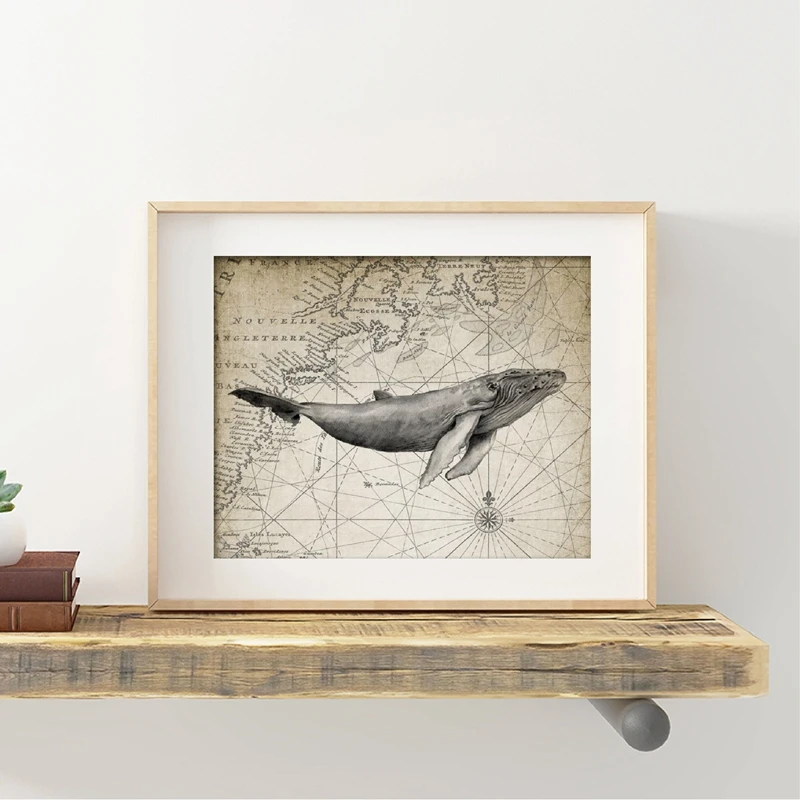 Винтажный постер с изображением Кита Морской Декор живопись на холсте настенное