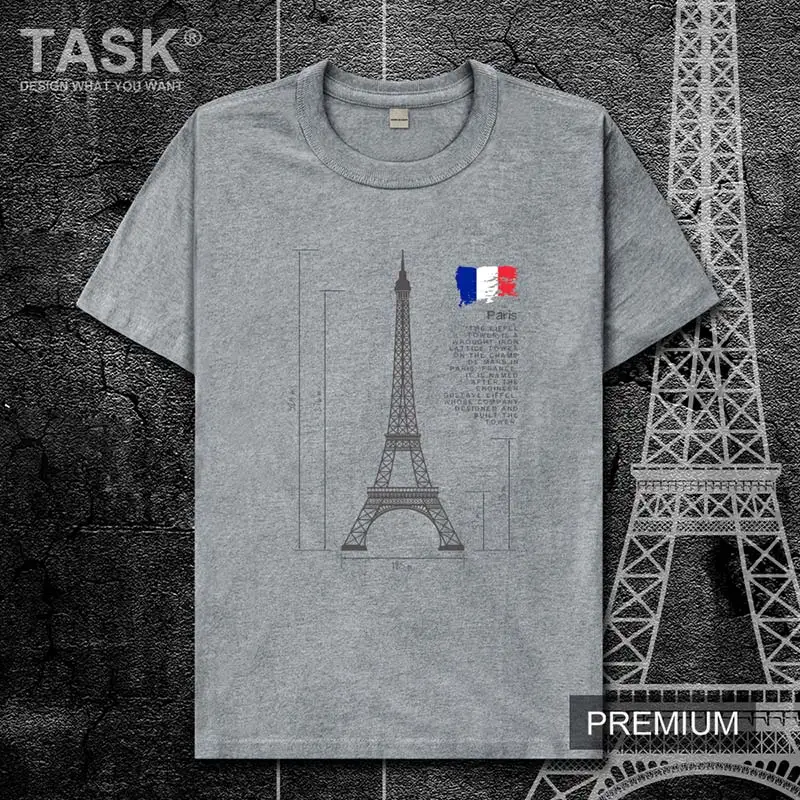 Subject Eiffel Tower Paris France Scenic spot printed 100% cotton short sleeve T-shirt Mens casual round neck streetwear tops | Мужская
