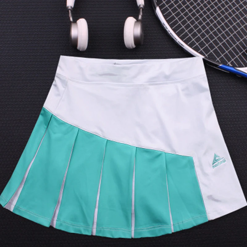 Women's sports tennis skirt, breathable double-layer running pleated skirt,Contrast color badminton short skirt with pockets