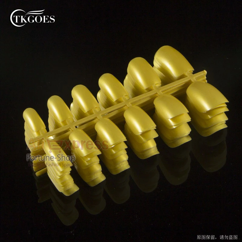 Накладные ногти золотистые квадратные с полным покрытием 10 размеров 120 шт. в