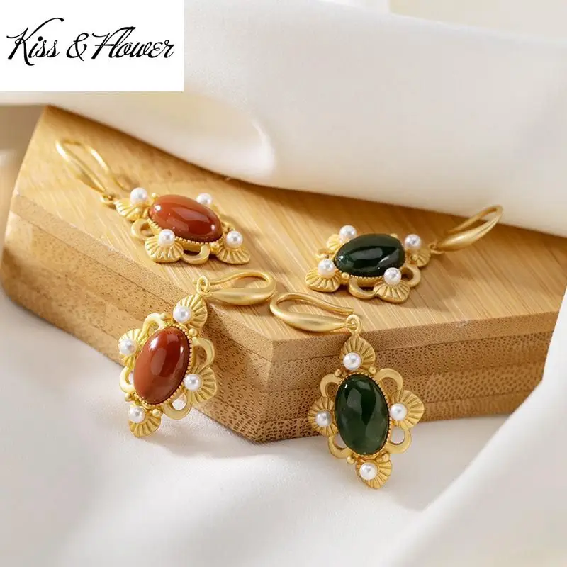 

KISS&FLOWER ER103 Fine Jewelry Wholesale Fashion Woman Bride Birthday Wedding Gift Vintage Rhombus 24KT Gold Drop Earrings