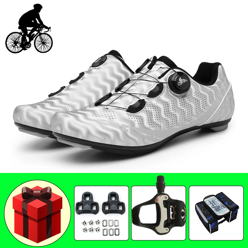 

Athletic Road Bicycle Riding Sneakers Bicicleta Triatlon Breathable Reflective Men Cycling Footwear Add Pedals Racing Flat Shoes