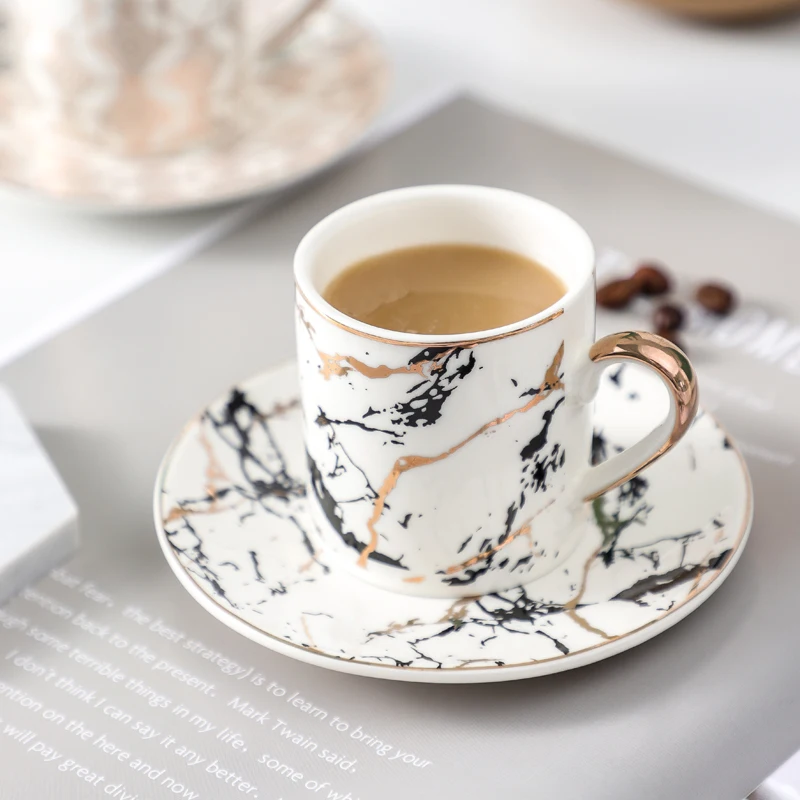 

Turkey Espresso Cup And Dish Gold Mini Ceramic Coffee Cups Saucers Nordic Luxury Home Kitchen Restarant Tableware Christmas Gift