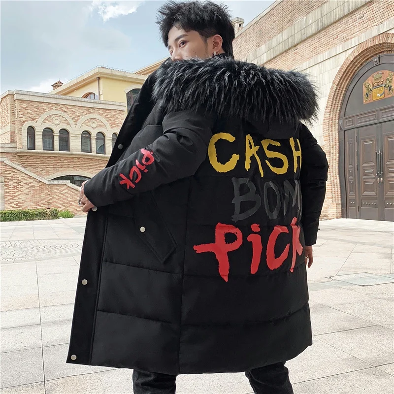 Зимние длинные мужские парки с буквенным принтом модные тренды теплые