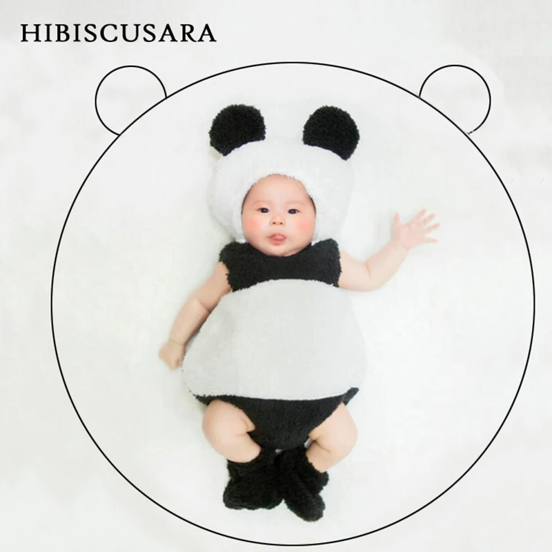 Newborn Baby Photography Props Baby Boys Fotografia Cute Panda Jump suit+Hat+Socks Set  Costume Studio props 0-6 Months