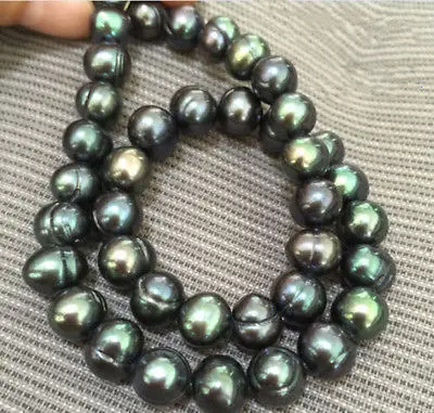 

baroque 18" 10-11 MM AAA SOUTH SEA Black green PEARL NECKLACE 14K GOLD CLASP