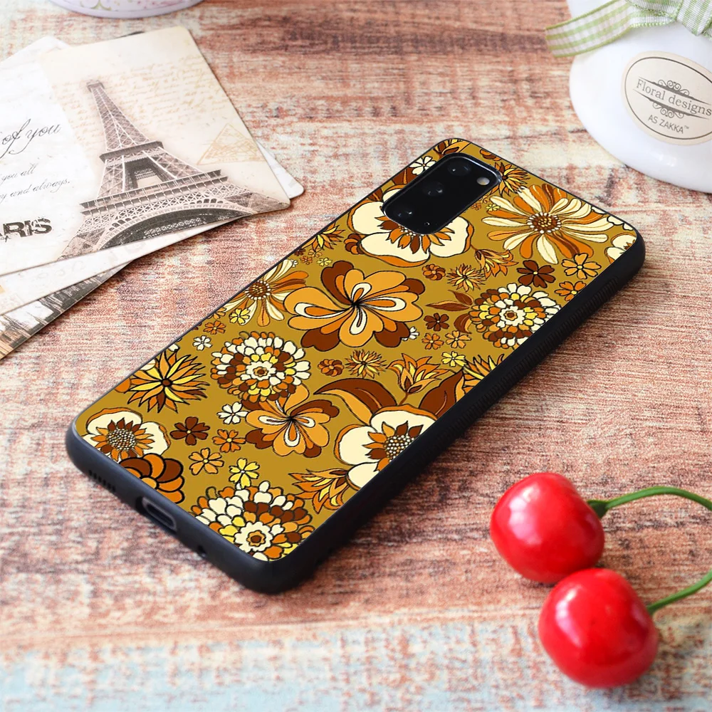 

For Samsung Galaxy 70s Vintage Flower Power floral pattern, orange, mustard, yellow soft TPU border Samsung Galaxy Case