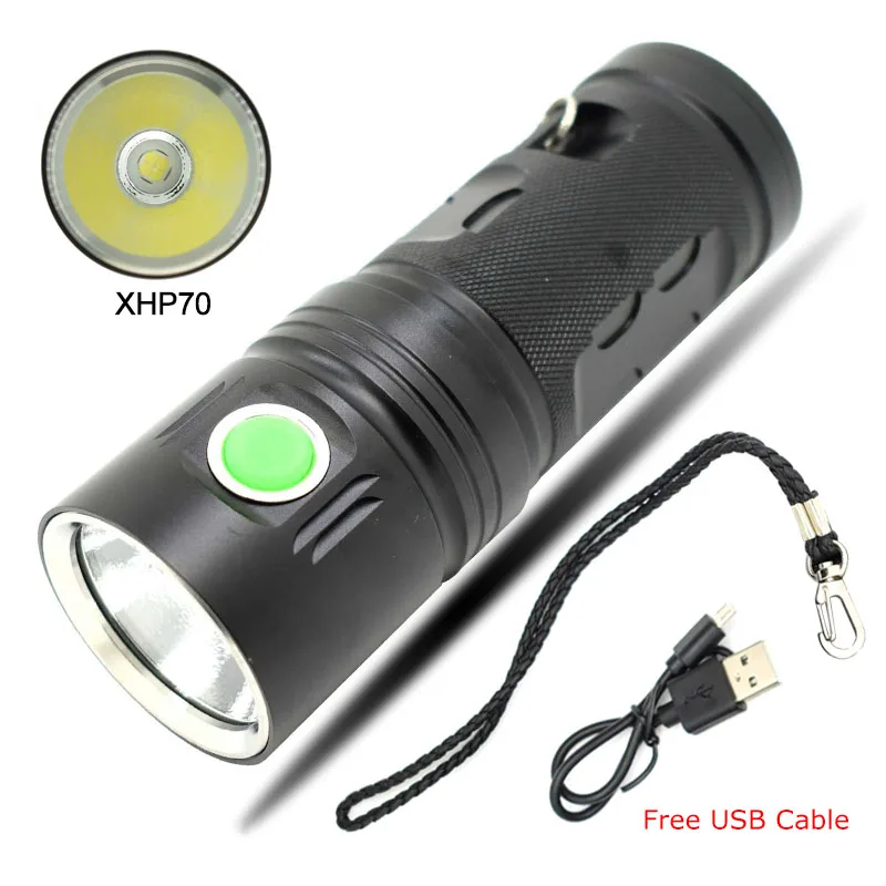 Ультра яркий XHP70 USB Перезаряжаемый светодиодный фонарь водонепроницаемый 18650