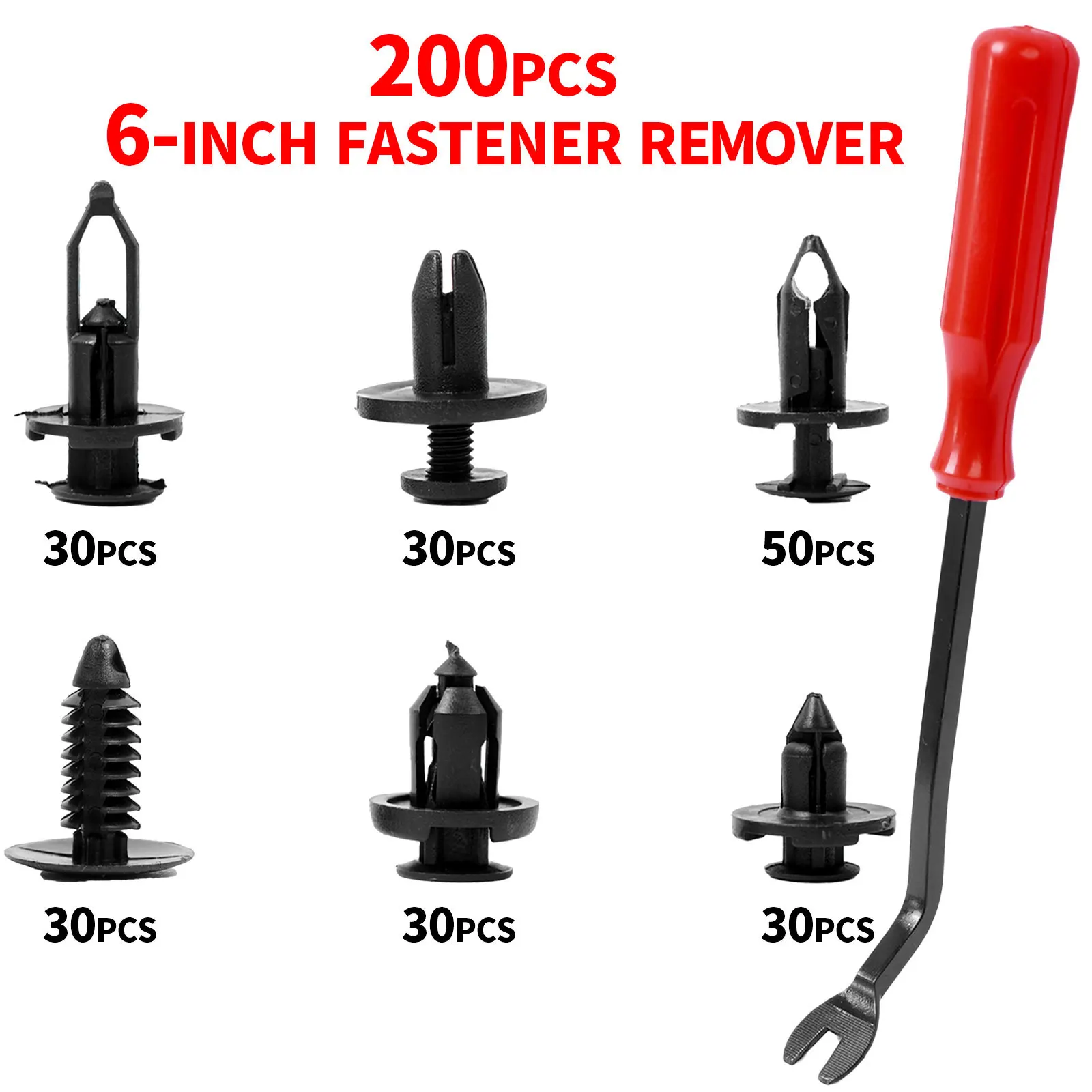 

200Pcs Nylon Push Type Rivets Fasteners with Remover 6 Sizes Mixs Retainers Car Use Replacement Kit for Engine Cover Door Panel
