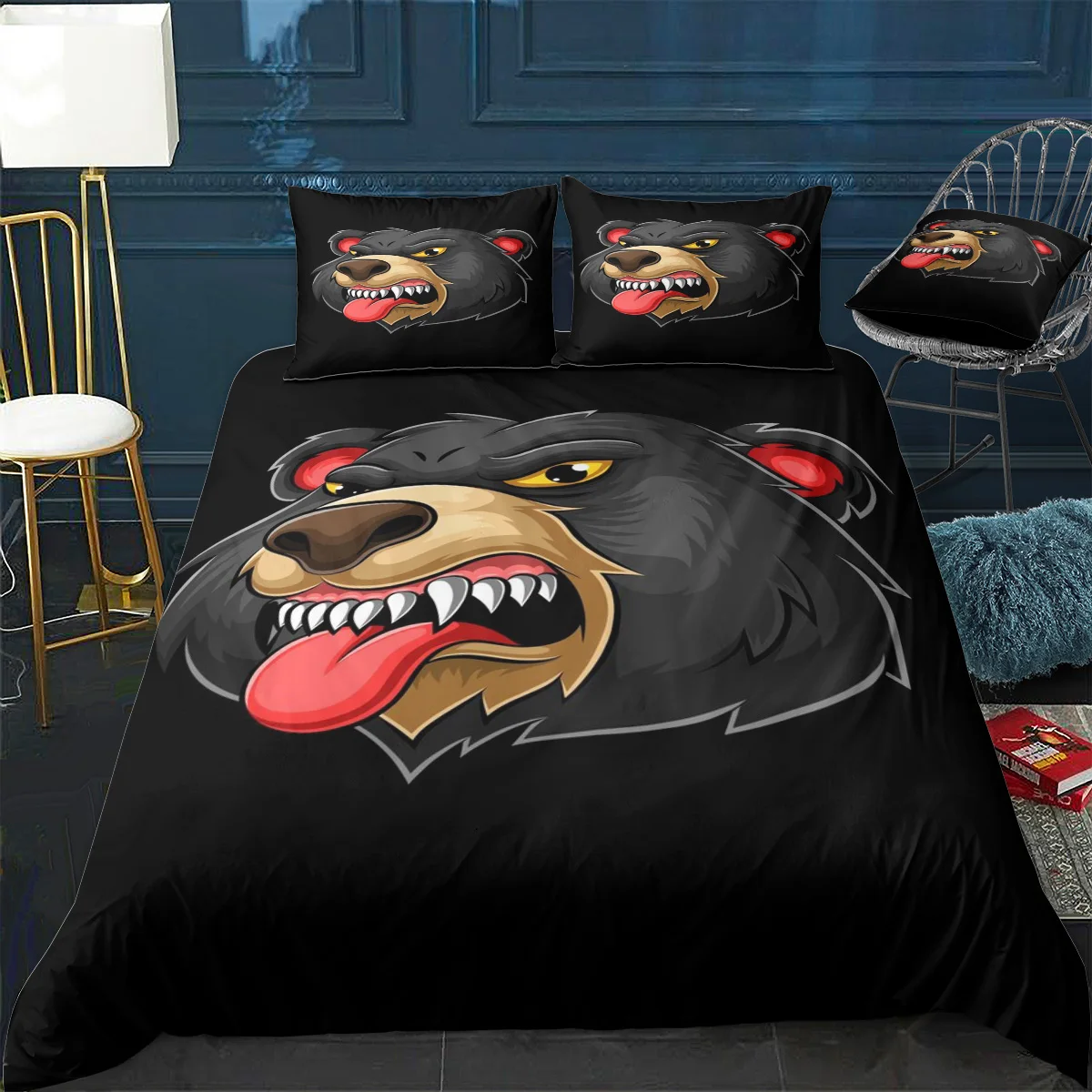 Медведь Стёганое одеяло крышка Подушка Чехол 3 шт Одеяло Постельное белье с