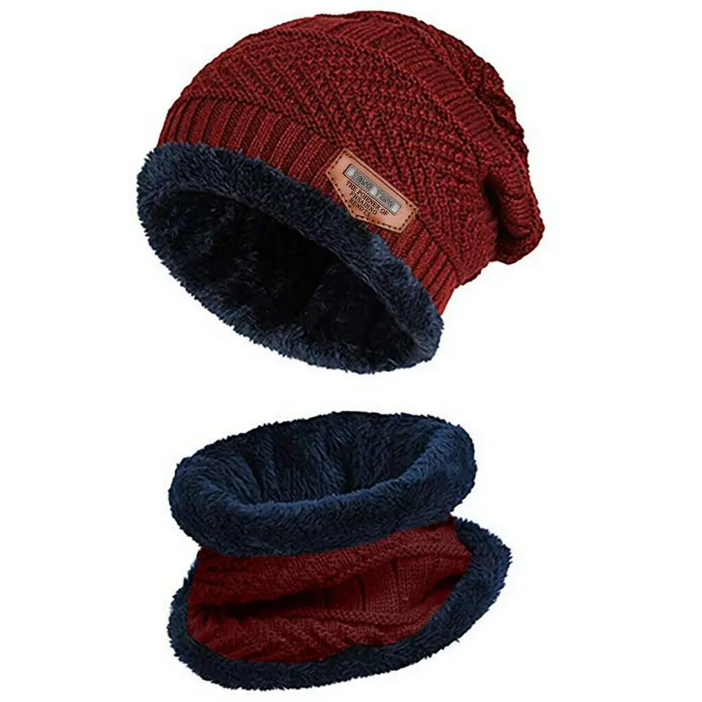 

Men Warm Beanie Winter Thicken Hat And Scarf Two-Piece Knit Windproof Cap