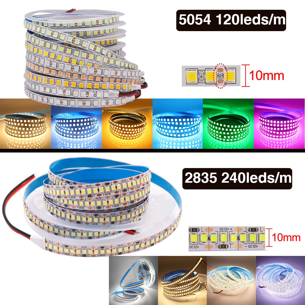 5050 5054 2835 DC 12V LED Strip 120 240LEDs/M High Bright White Red Blue Pink Yellow RGB Flexible Ribbon Tape Light Lamp 5m | Освещение