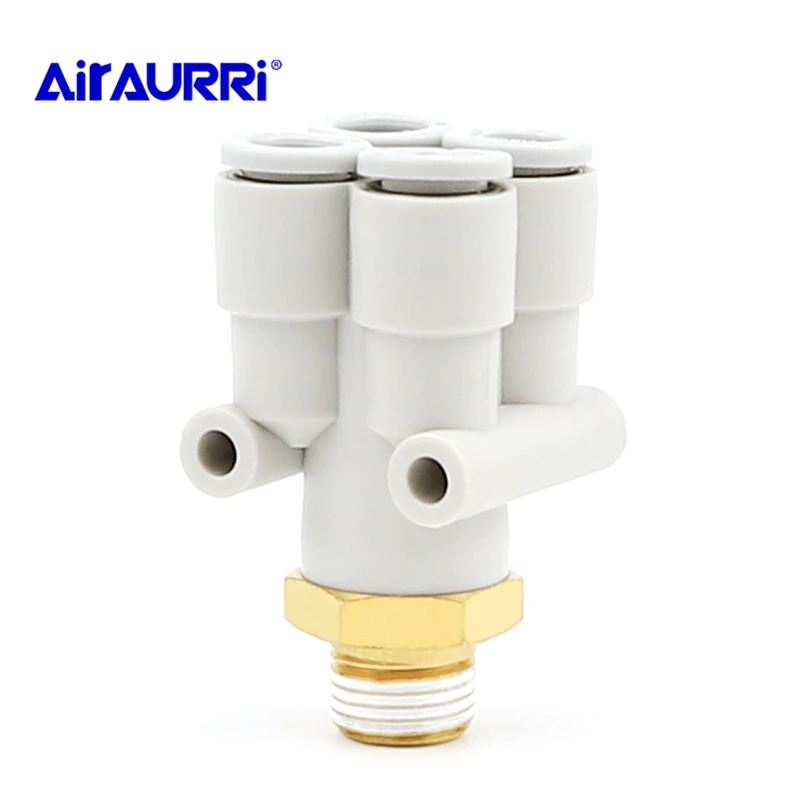 

Y-type external thread variable diameter one-in four-out five-way equal-diameter trachea quick-insert gas nozzle connector KQ2UD