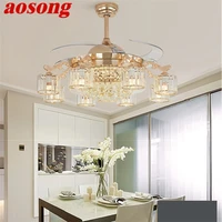 aosong ceiling fan lights luxury crystal lamp remote control without blade modern gold for home dining room