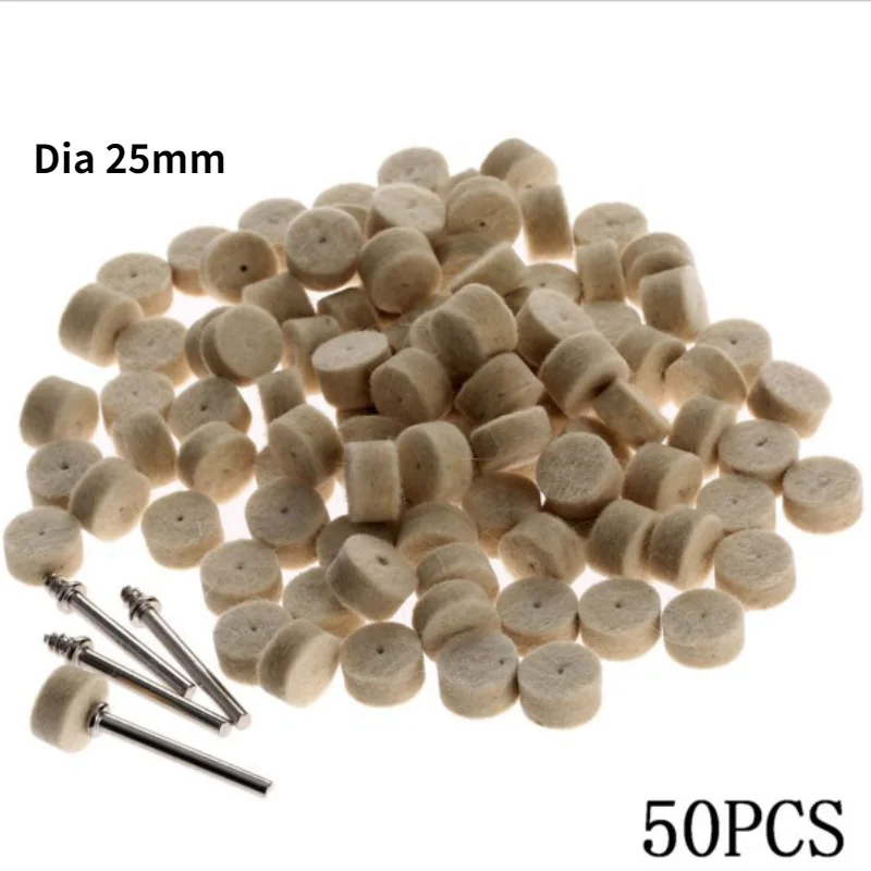 

50Pcs/set 25mm Wool Felt Polishing Buffing Round Wheel Grinding Pad With 4 Shanks 3.2mm For Dremel Rotary Tool Polishing Pads