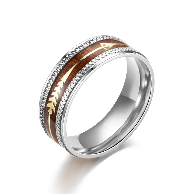 

2021 New Trendy Stailess Steel Ring Men's Wedding Ring Retro Wood Grain Design Fashion Party Gift SG002