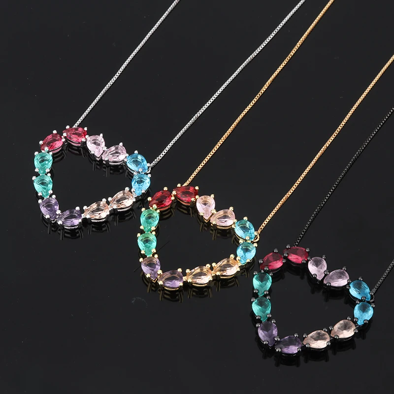 Ожерелье женское медное с кулоном в форме сердца 3 цвета фианитом ААА 2021 |