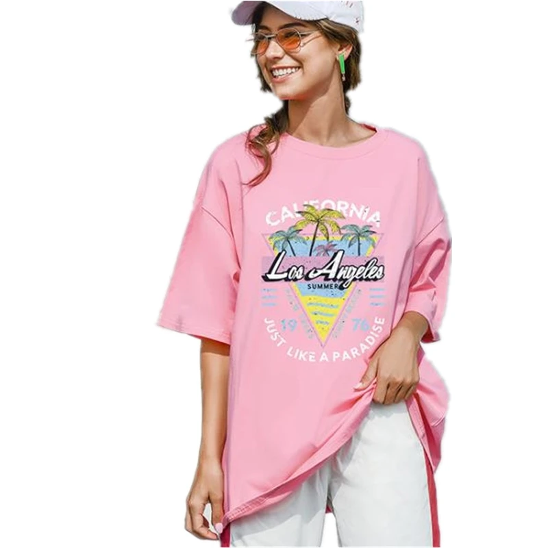 Женские футболки с принтом кокосовой пальмы California хлопковый Женский Топ Harajuku