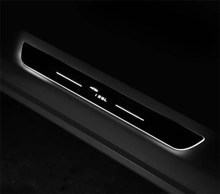 Интерьерные аксессуары для Tesla модель 3 модель 3 led порог двери порог приветственные огни педаль отделка Декоративная наклейка на рамку