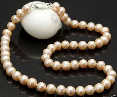 

8-9MM Real Natural Pink Akoya Cultured Pearl necklace earrings set 18"
