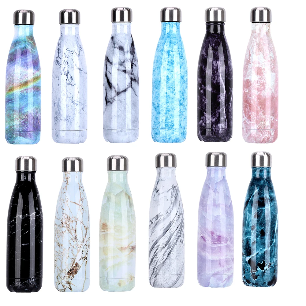 10 Marble Chromed Stainless Steel Double Wall Vacuum Jug Insulated Water Bottles Coffee Kettle Travel Drink Flasks |